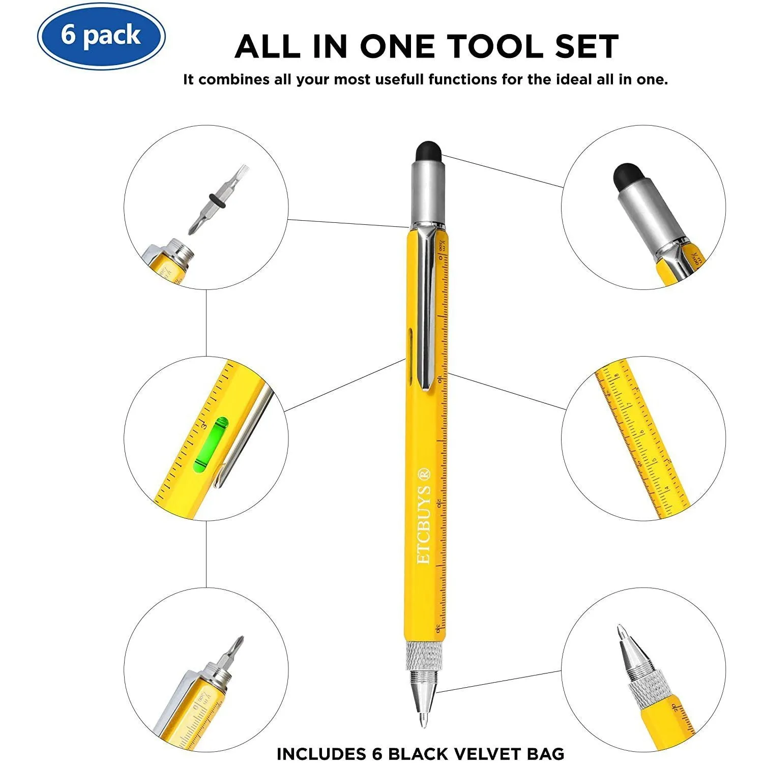 6-Pack: 6-in-1 Multi-Functional and Sturdy Aluminum DIY Tool