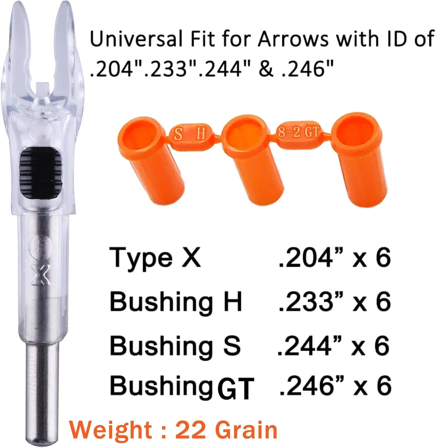 6PCS X Lighted Nocks for Arrows with .204 .233 .244 .246 Inside Diameter with H, S, GT Bushings High-Visibility LED Arrow Nocks, ON/Off Switch Included