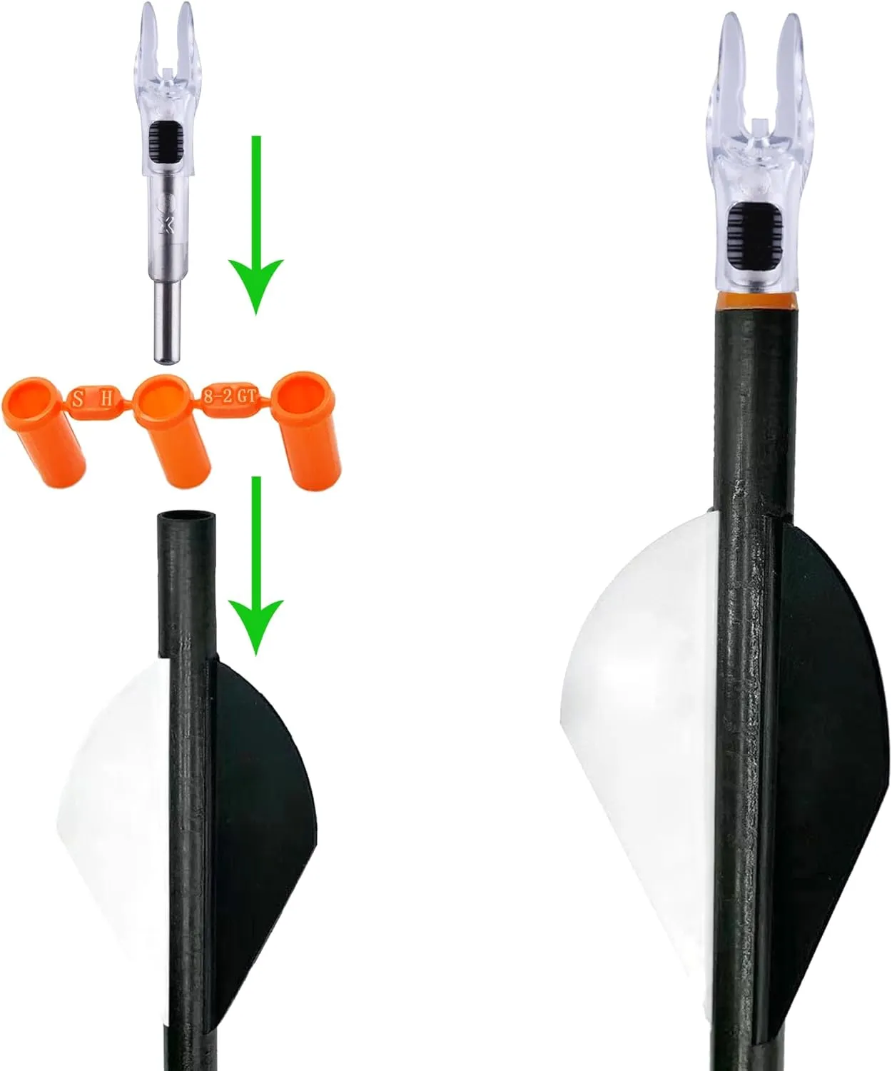6PCS X Lighted Nocks for Arrows with .204 .233 .244 .246 Inside Diameter with H, S, GT Bushings High-Visibility LED Arrow Nocks, ON/Off Switch Included