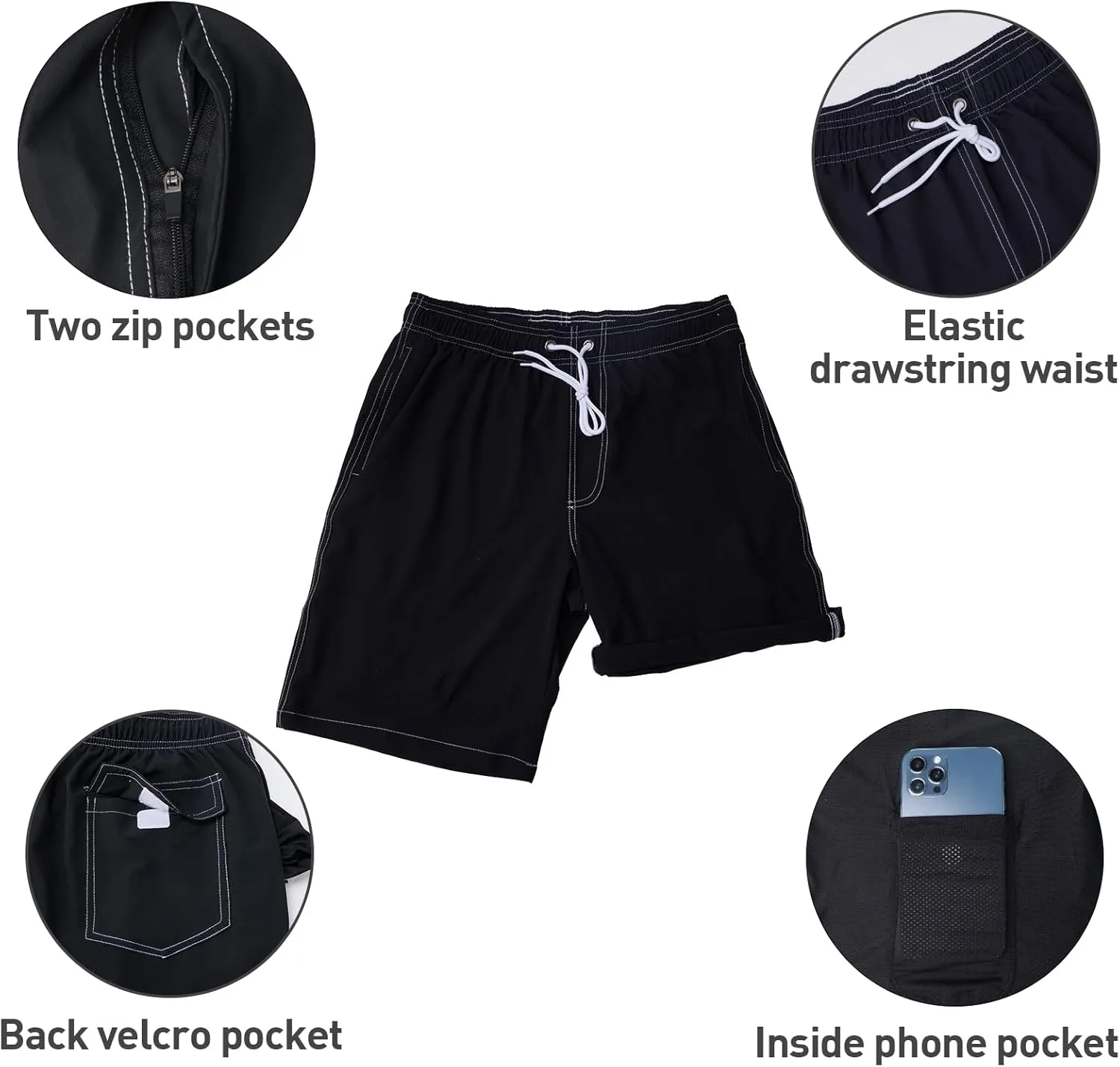 Arcweg Mens Swim Trunks with Compression Liner 9 Men Beach Board 2 in 1 Bathing Suit with Zipper Pockets, Quick Dry