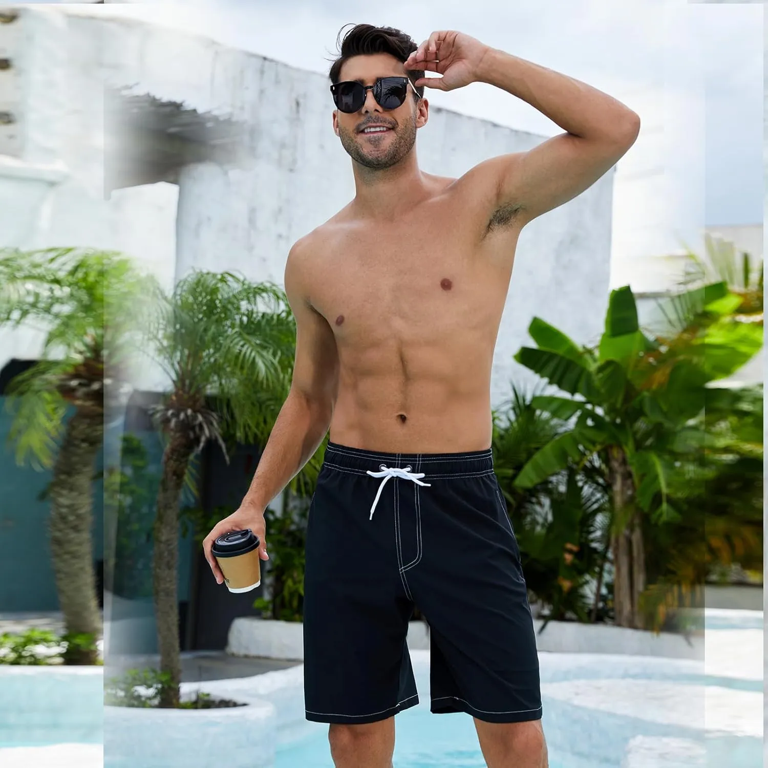 Arcweg Mens Swim Trunks with Compression Liner 9 Men Beach Board 2 in 1 Bathing Suit with Zipper Pockets, Quick Dry