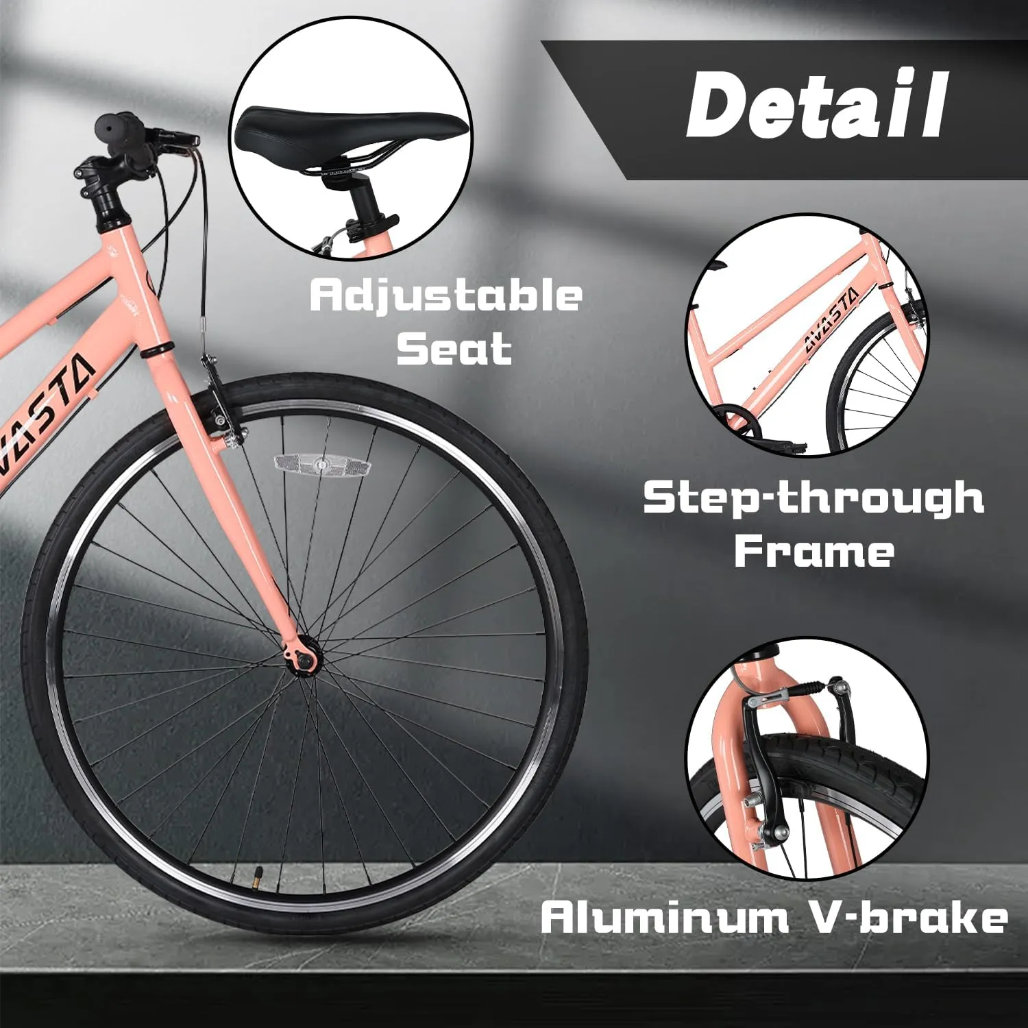 AVASTA Populus Road Hybrid Bike for Women with Kickstand, Lightweight Step Through 700c Aluminum Alloy Frame, 7-Speed Drivetrain, Multiple Colors