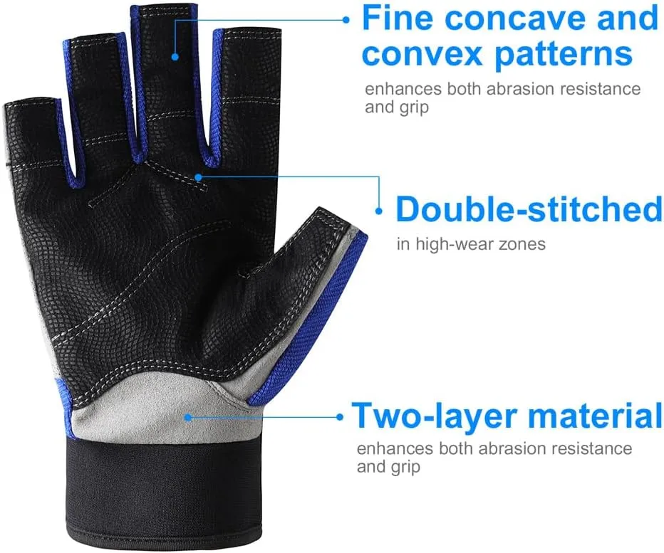 B-Forest 3/4 Length Finger Sailing Gloves for KayakingRowing,Stand Up Paddle Boards, Water Skiing, Paddling and Diving,Professional Fishing Gloves for Men Women Youth