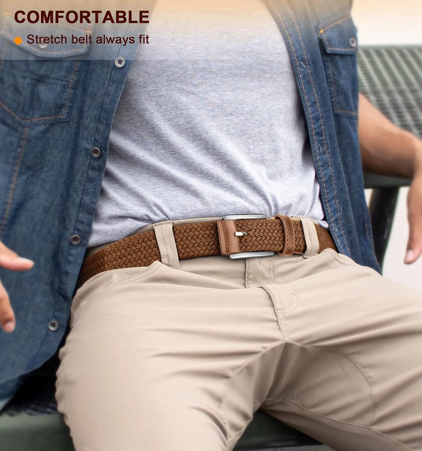 BULLIANT Belt for Men 2Pack,Mens Gift Stretch Braided Web Belt Elastic for Casual Golf Jeans,1 3/8"