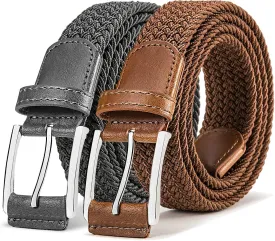 BULLIANT Belt for Men 2Pack,Mens Gift Stretch Braided Web Belt Elastic for Casual Golf Jeans,1 3/8"