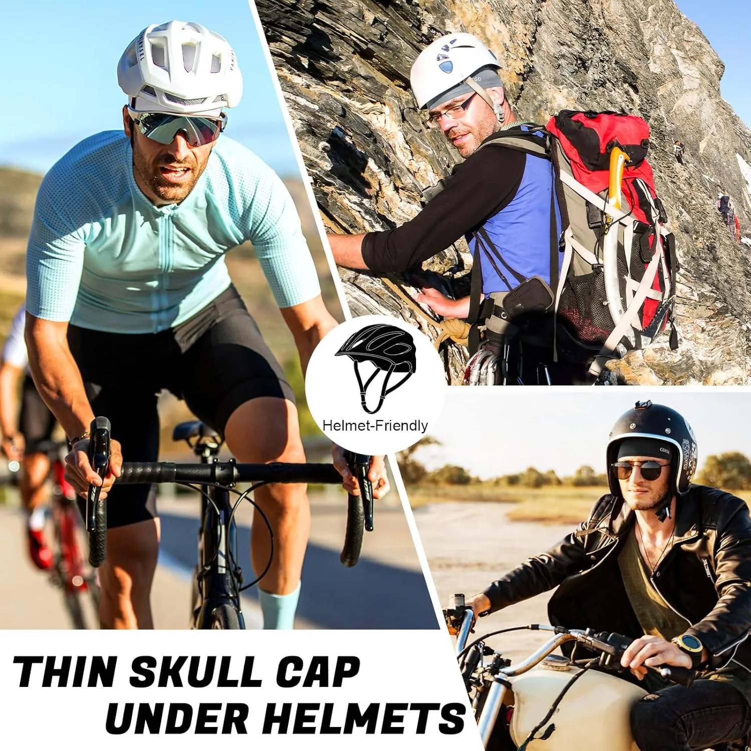 CENSGO Skull Cap Helmet Liner for Men Women, Cycling Cap Sweat Wicking Liner, Cooling Head Cover for Running