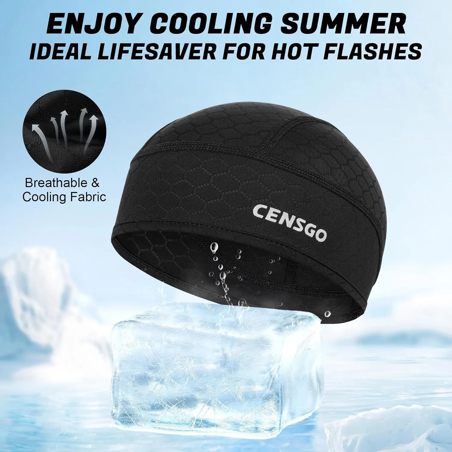 CENSGO Skull Cap Helmet Liner for Men Women, Cycling Cap Sweat Wicking Liner, Cooling Head Cover for Running