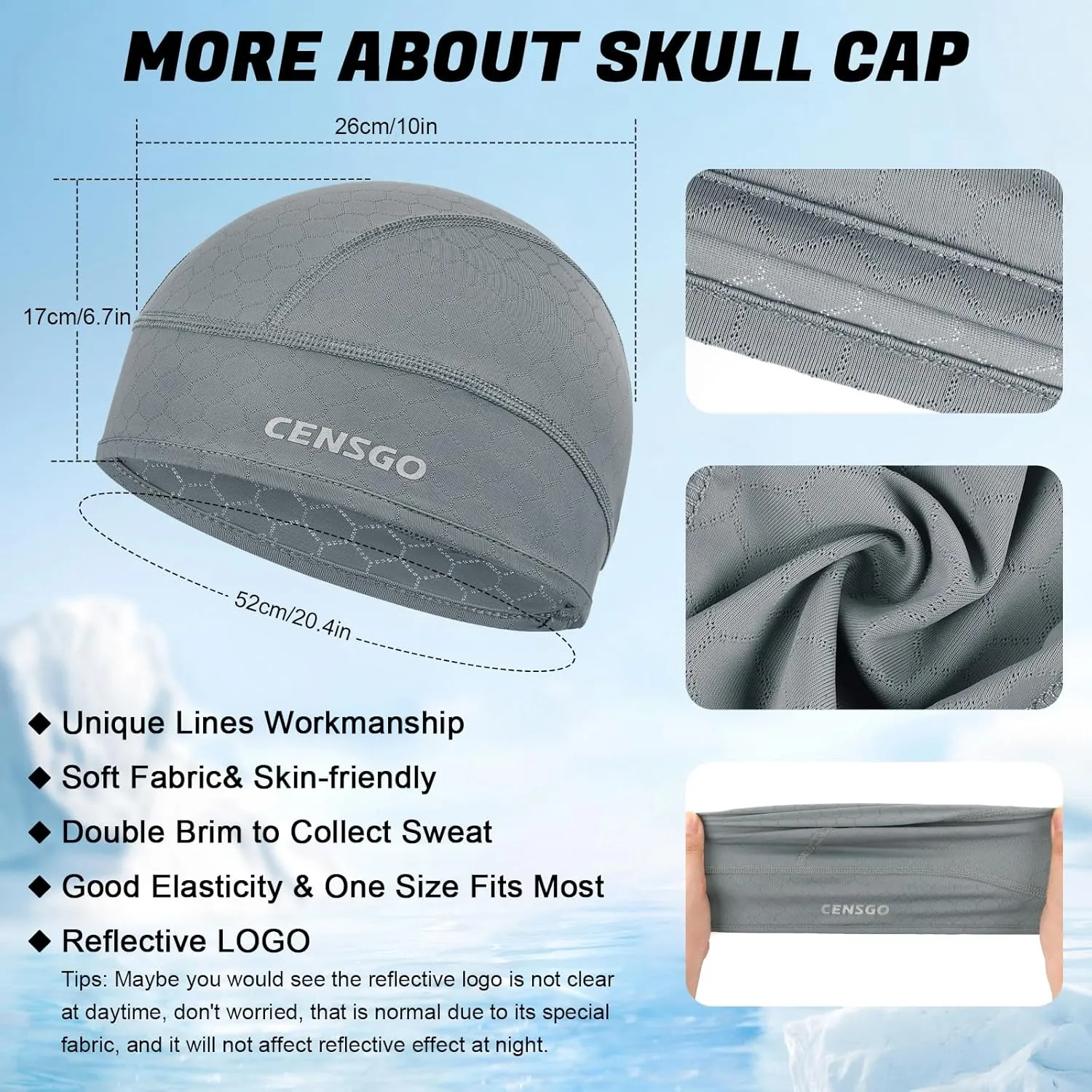 CENSGO Skull Cap Helmet Liner for Men Women, Cycling Cap Sweat Wicking Liner, Cooling Head Cover for Running