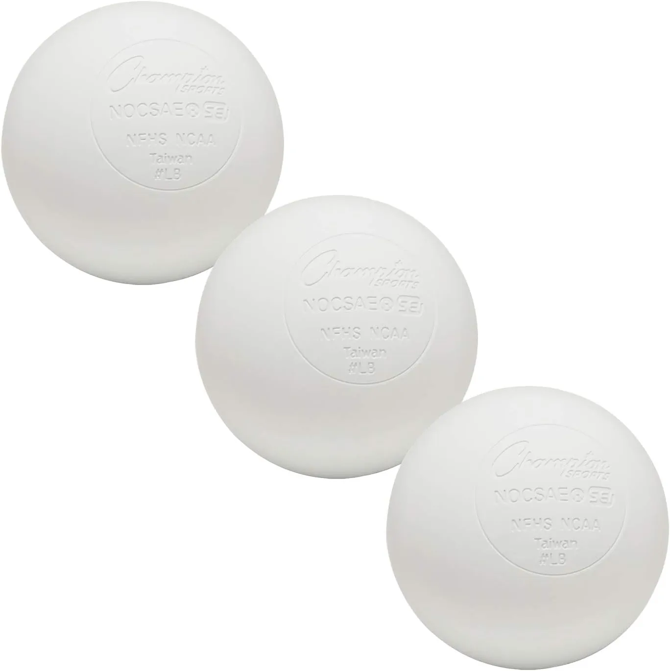 Champion Sports Lacrosse Balls: Official Size Sporting Goods Equipment for Professional, College & Grade School Games, Practices & Recreation - NCAA, NFHS and SEI Certified - 3-Pack - White