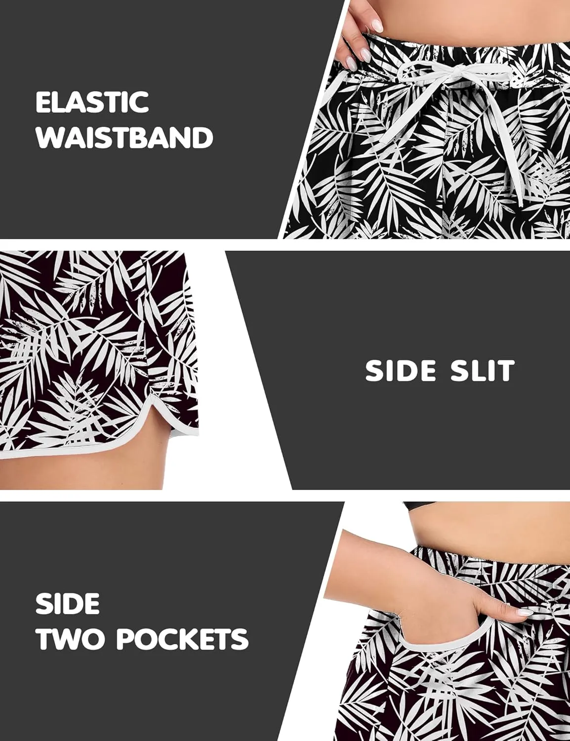 COOTRY Womens Plus Size Beach Shorts Quick Dry Drawstring Board Shorts Swim Shorts with Pockets