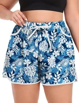 COOTRY Womens Plus Size Beach Shorts Quick Dry Drawstring Board Shorts Swim Shorts with Pockets