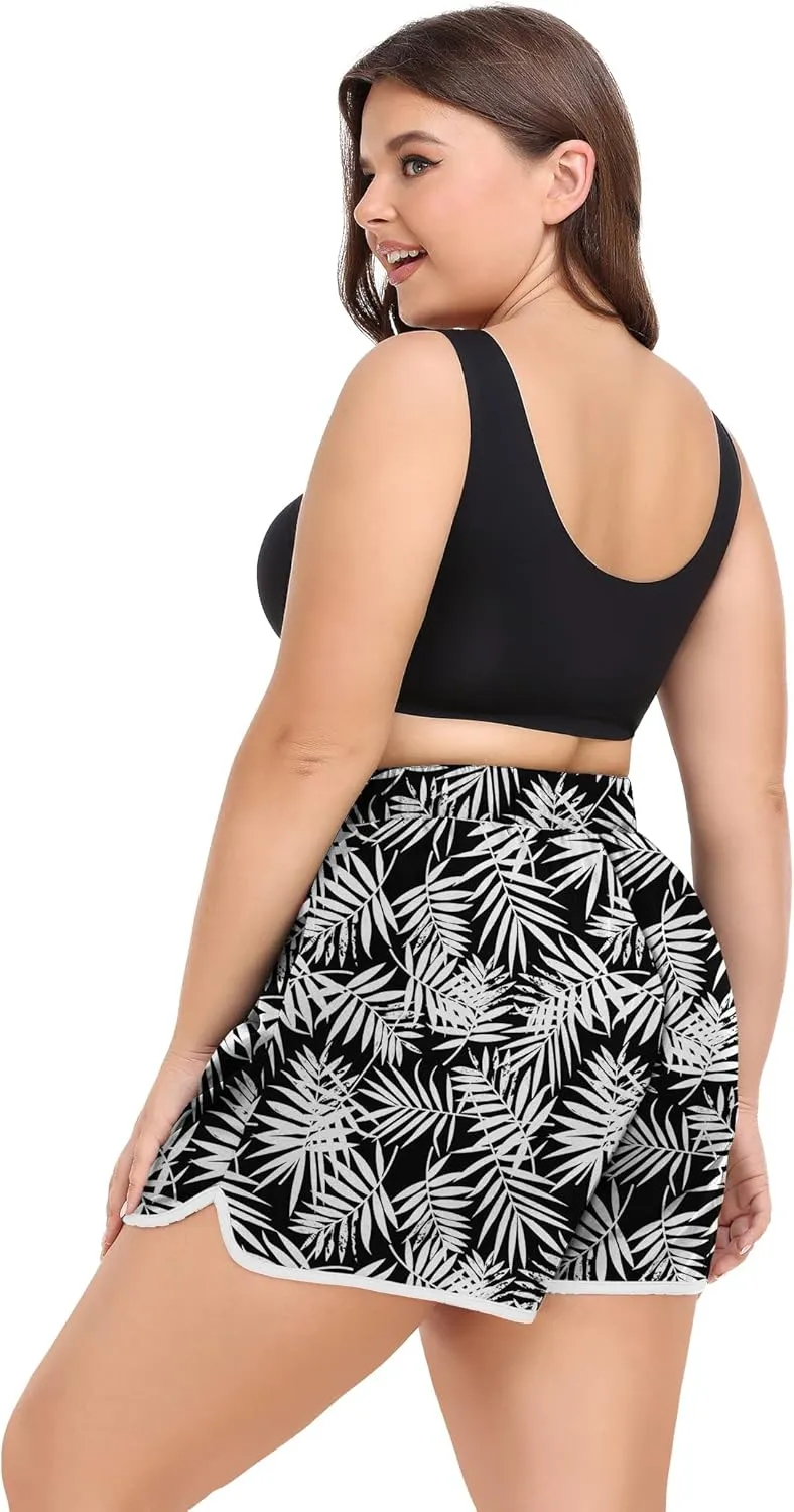 COOTRY Womens Plus Size Beach Shorts Quick Dry Drawstring Board Shorts Swim Shorts with Pockets