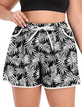 COOTRY Womens Plus Size Beach Shorts Quick Dry Drawstring Board Shorts Swim Shorts with Pockets