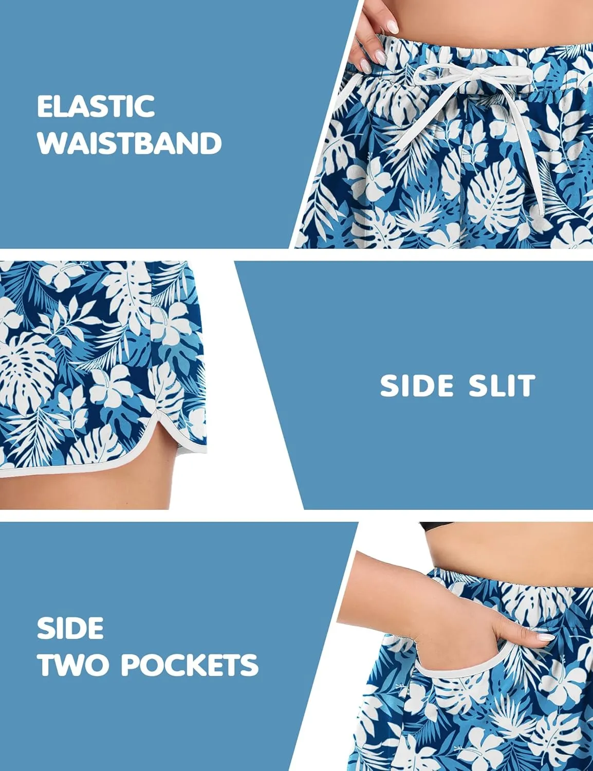 COOTRY Womens Plus Size Beach Shorts Quick Dry Drawstring Board Shorts Swim Shorts with Pockets