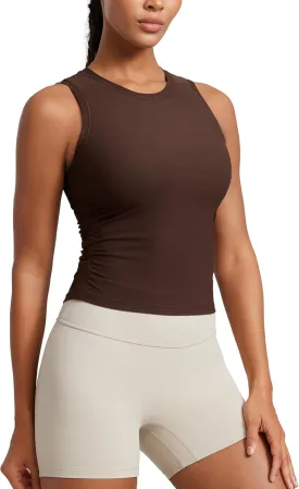 CRZ YOGA Cloudweight Womens Ruched Tank High Neck Workout Fitted Tops Basic Yoga Athletic Sleeveless Shirts