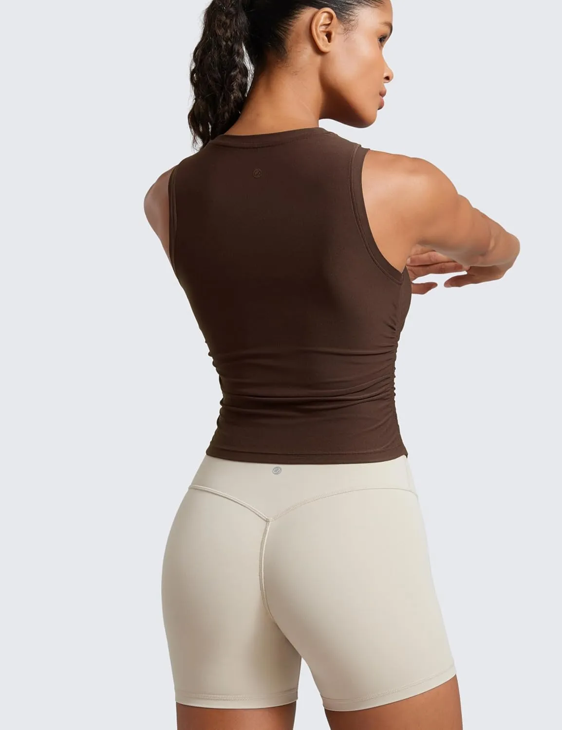 CRZ YOGA Cloudweight Womens Ruched Tank High Neck Workout Fitted Tops Basic Yoga Athletic Sleeveless Shirts