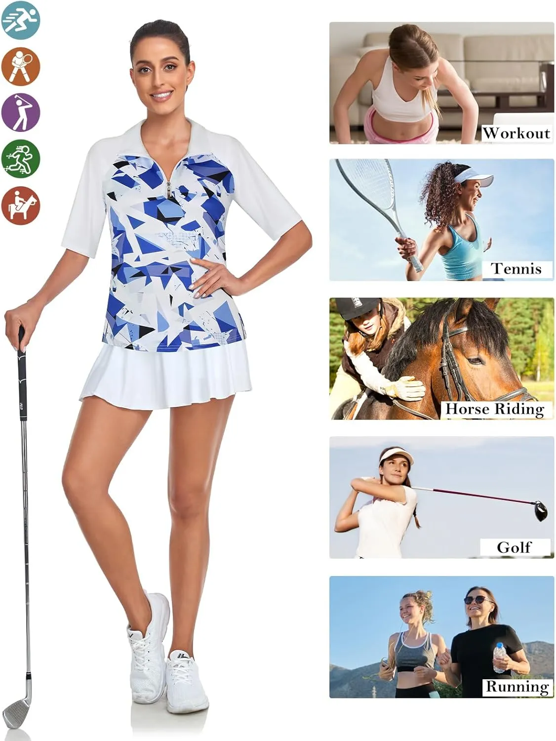 Cucuchy Womens Golf Shirt Half Sleeve Quarter Zip Polo Tennis Shirts Workout Tops