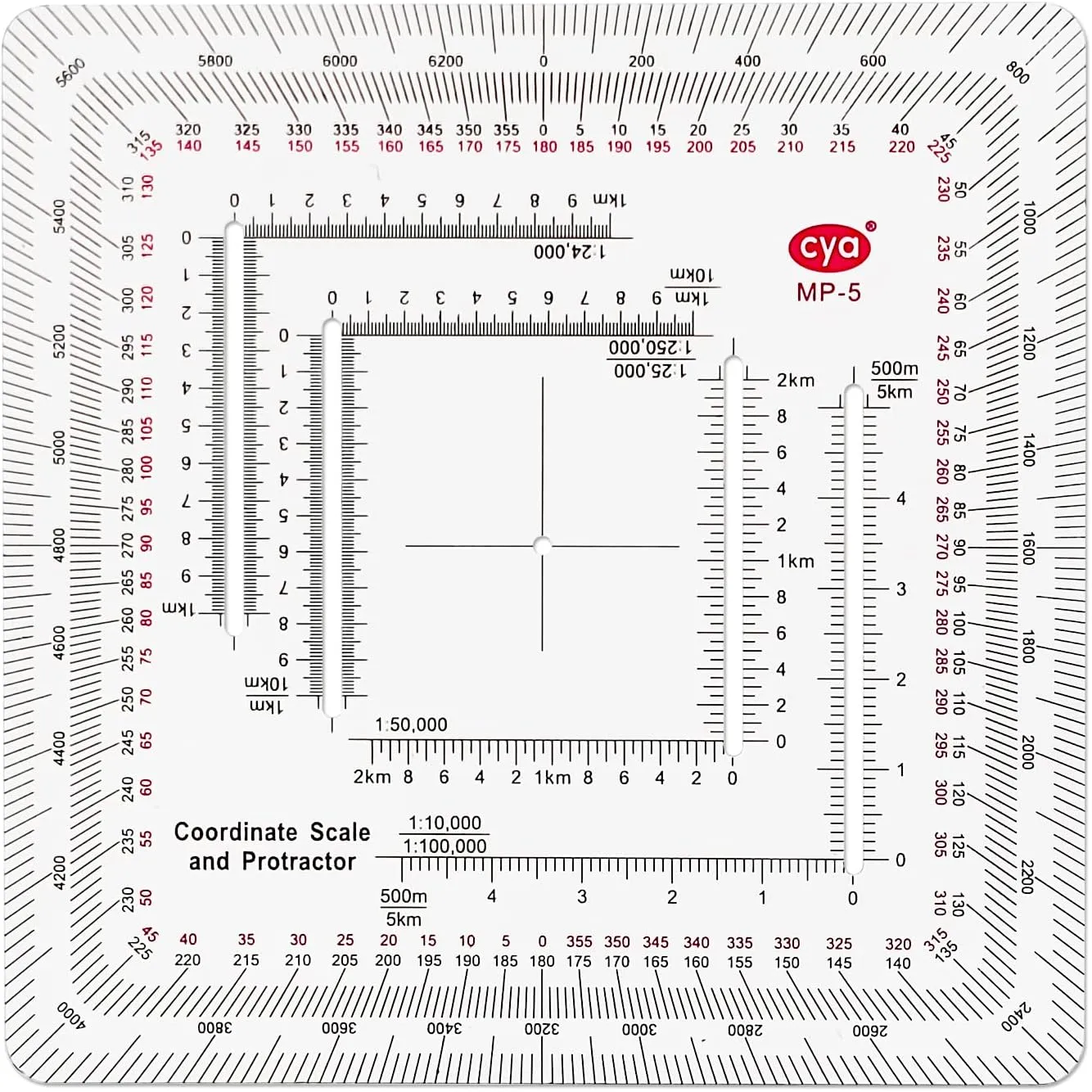 CYA Square Military Map Coordinate Scale Protractor Map for Land Navigation, Military Style UTM/MGRS Coordinate Scale