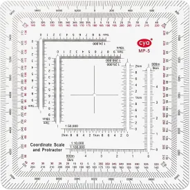 CYA Square Military Map Coordinate Scale Protractor Map for Land Navigation, Military Style UTM/MGRS Coordinate Scale