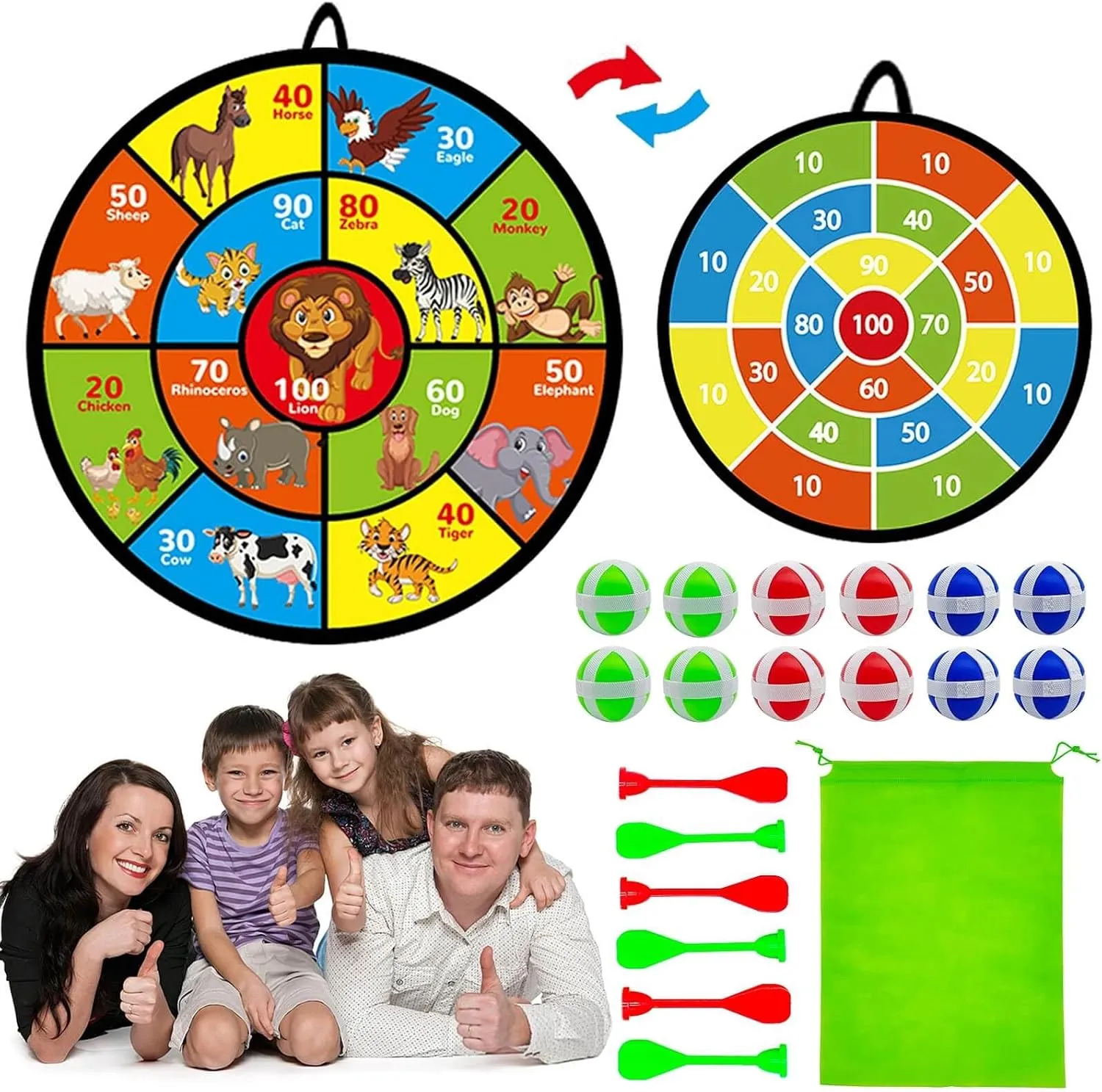 Dart Board with Balls for Kids 3-5 29" Large Double-Sided Board Games Toys for Kids Ages 4-6 8-12 - Indoor Outdoor Activities Party Games - Birthday Gifts for 3 4 5 6 7 8 9 11 12 Year Old Boys Girls