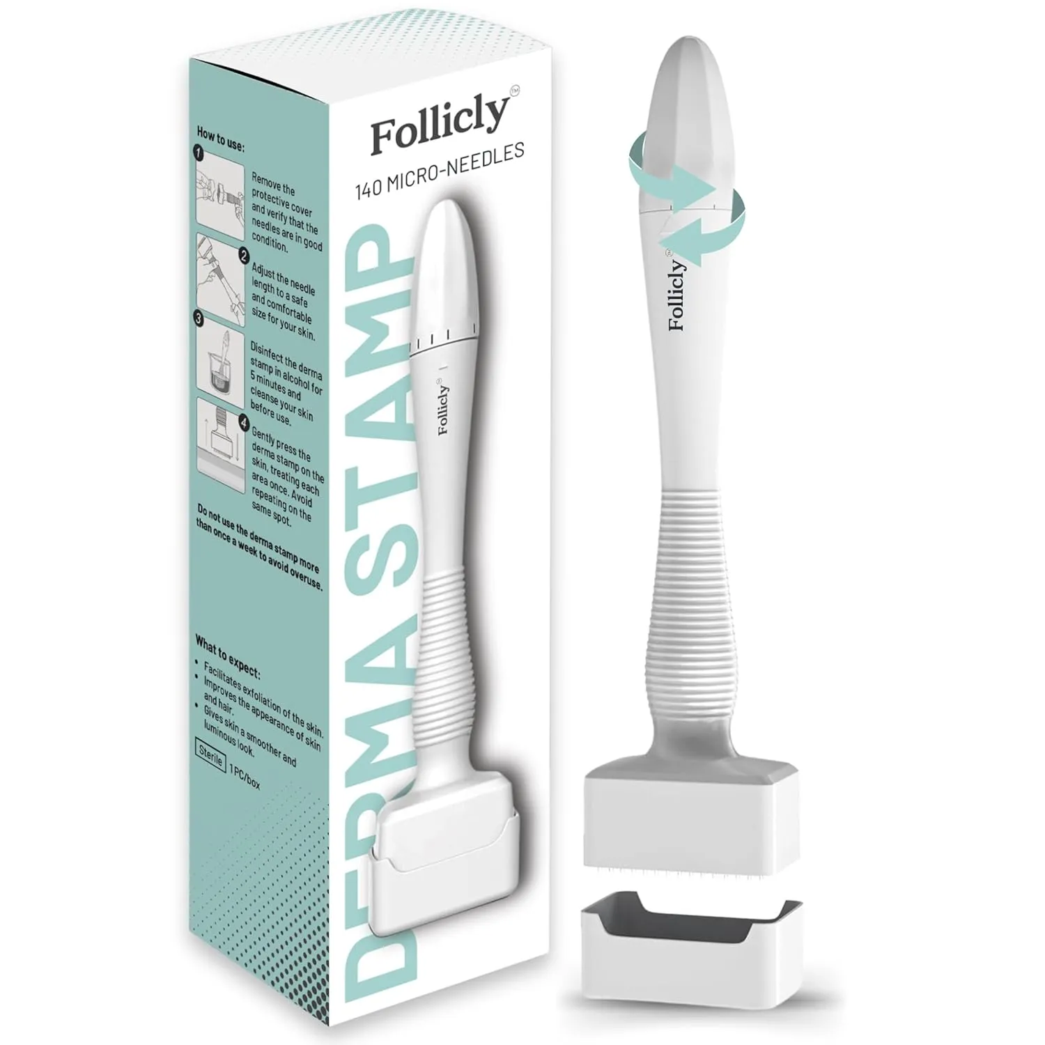 Derma Stamp  Professional Microneedling Tool for Hair, Beard, and Skin Care  140 Titanium Micro Needle Stamp for Home Use  for Men & Women