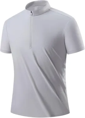 Elastic Soft Ice Silk Golf Zipper Shirt - Men's Summer Loose Lapel Short Sleeve, Simple Stylish Outdoor Sports Top