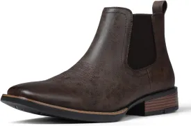 femflame Cowboy Boots for Men Square Toe Chelsea Boots Waterproof Classic Elastic Slip on Chukka Ankle Boots Casual