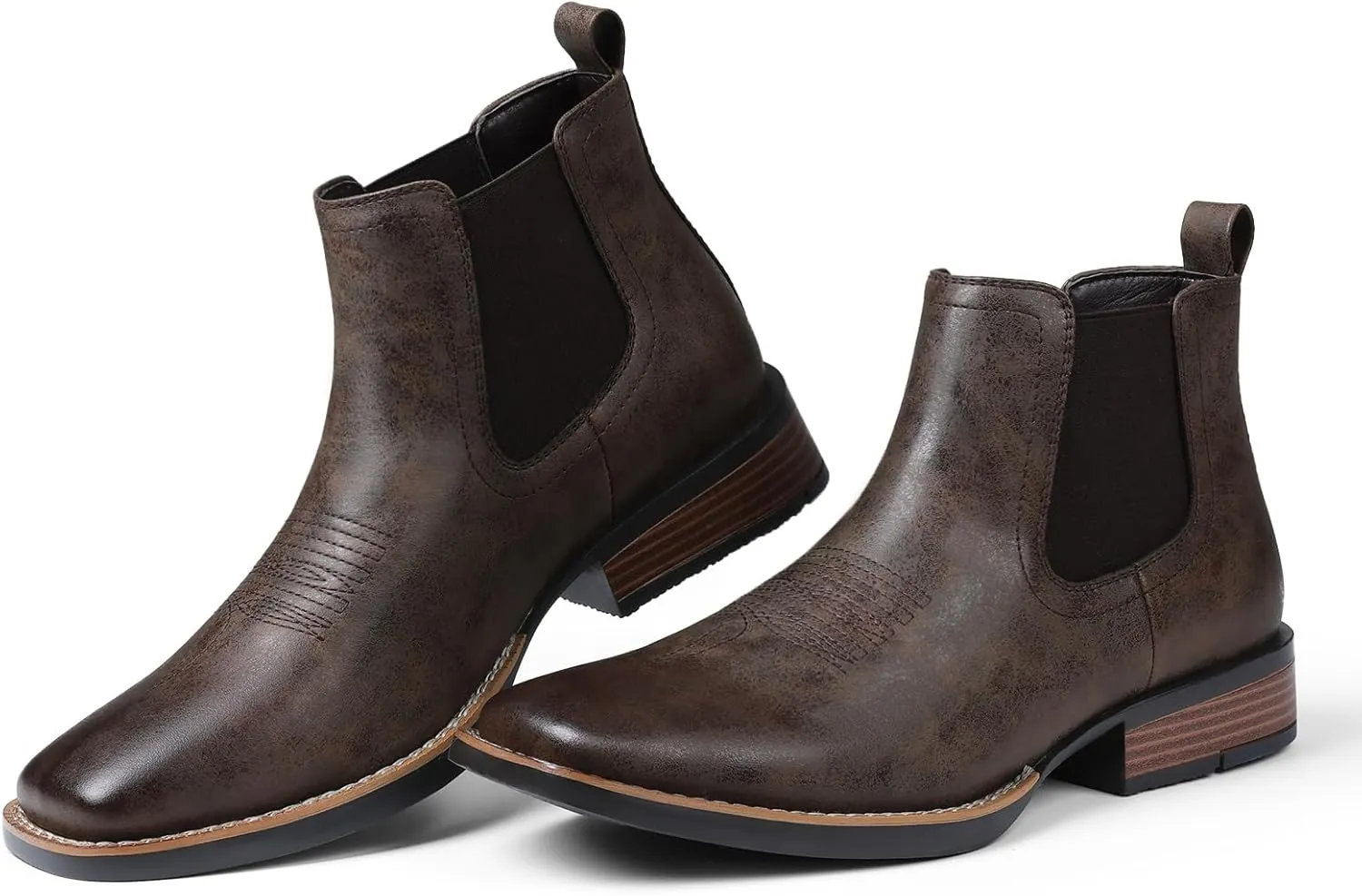 femflame Cowboy Boots for Men Square Toe Chelsea Boots Waterproof Classic Elastic Slip on Chukka Ankle Boots Casual