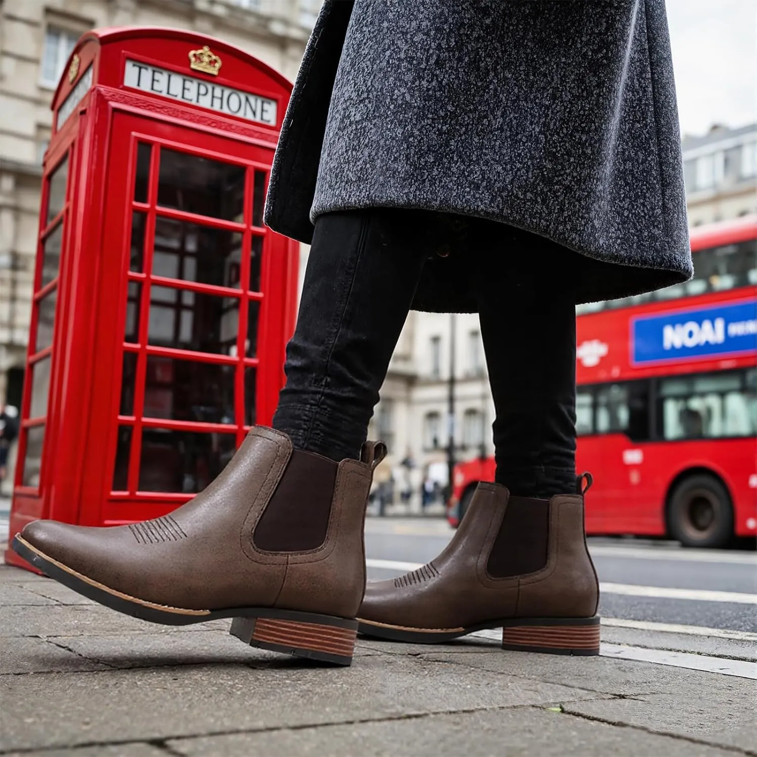 femflame Cowboy Boots for Men Square Toe Chelsea Boots Waterproof Classic Elastic Slip on Chukka Ankle Boots Casual