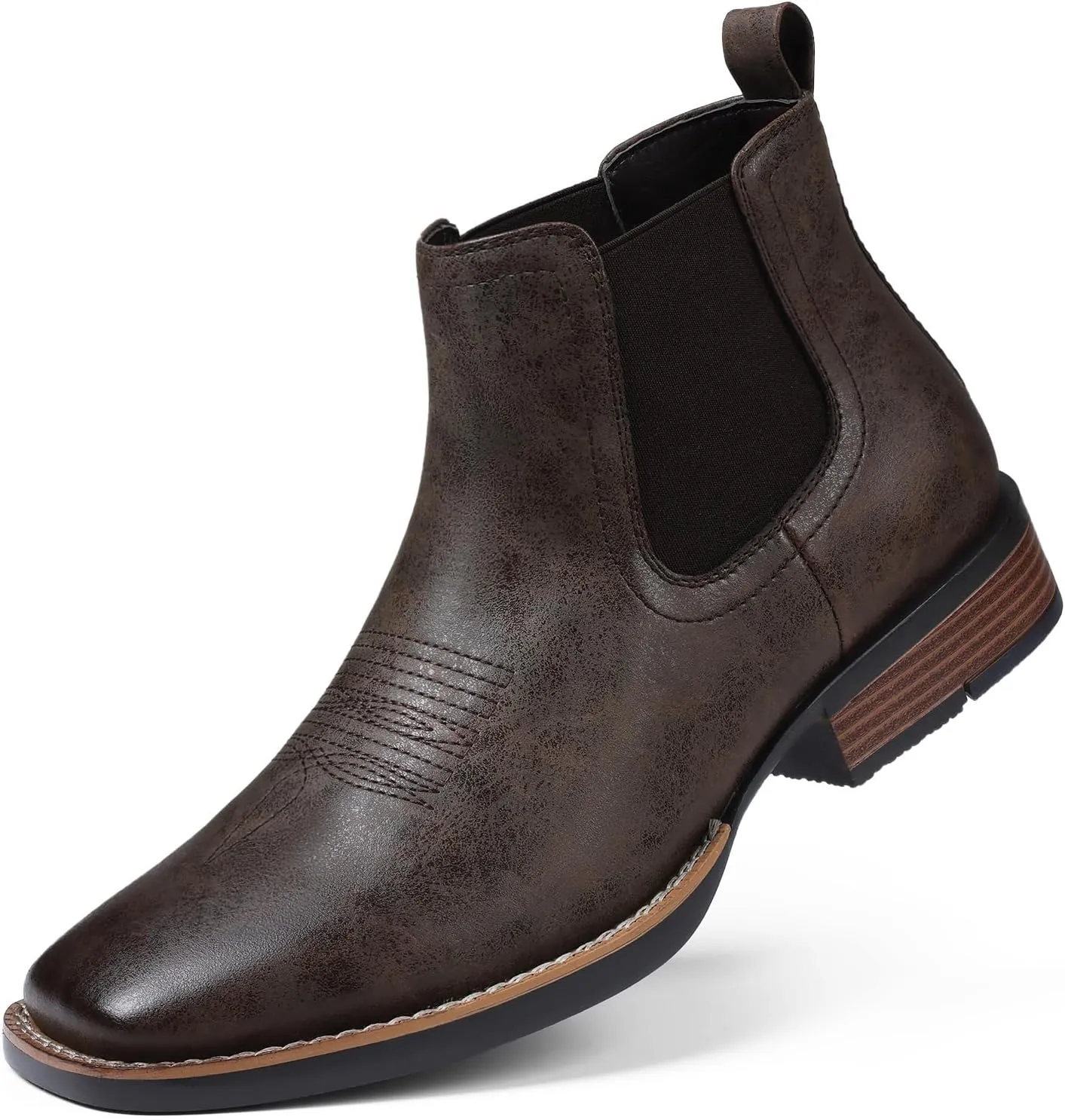 femflame Cowboy Boots for Men Square Toe Chelsea Boots Waterproof Classic Elastic Slip on Chukka Ankle Boots Casual