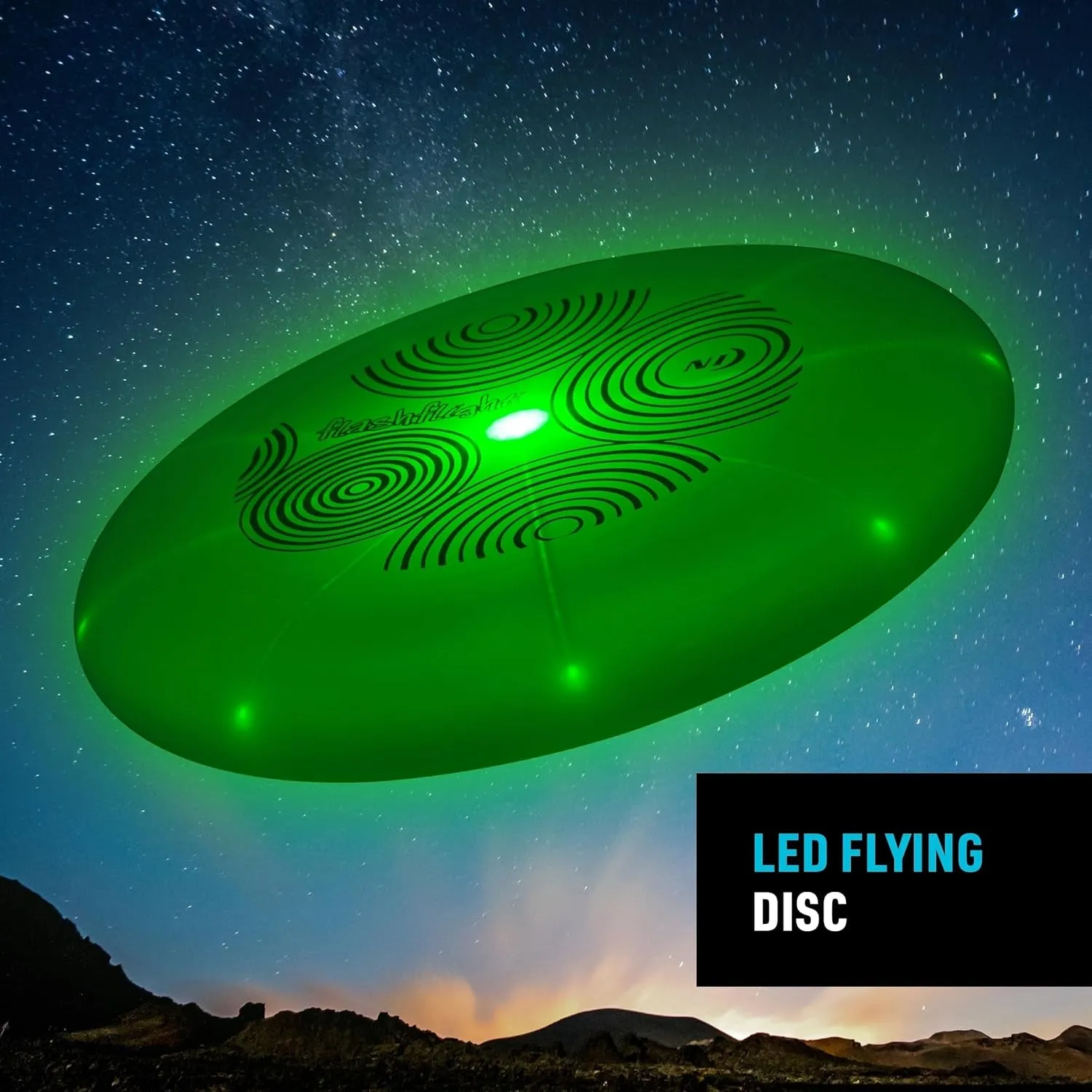 Flashflight Light up Flying Disc - Family Game Night Fly Disc Toy - LED Disc with Replaceable Batteries - Family Game Night Accessories with Light - Green