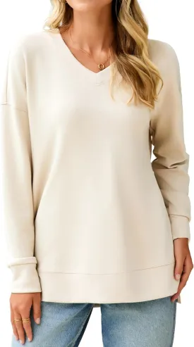 Glamaker Women's Long Sleeve V Neck Sweatshirt Air Essentials Soft Loose Pullover Sweatshirts