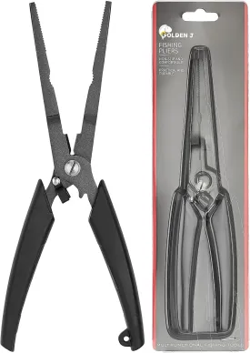 GOLDEN J Teflon Fishing Pliers, Multi-Function Hook Remover-Long Nose Pliers, PE/Braided Line Cutter, Saltwater Resistant Fishing Gear, for Deep-Sea, Ice & Surf Fishing - Ideal for Anglers