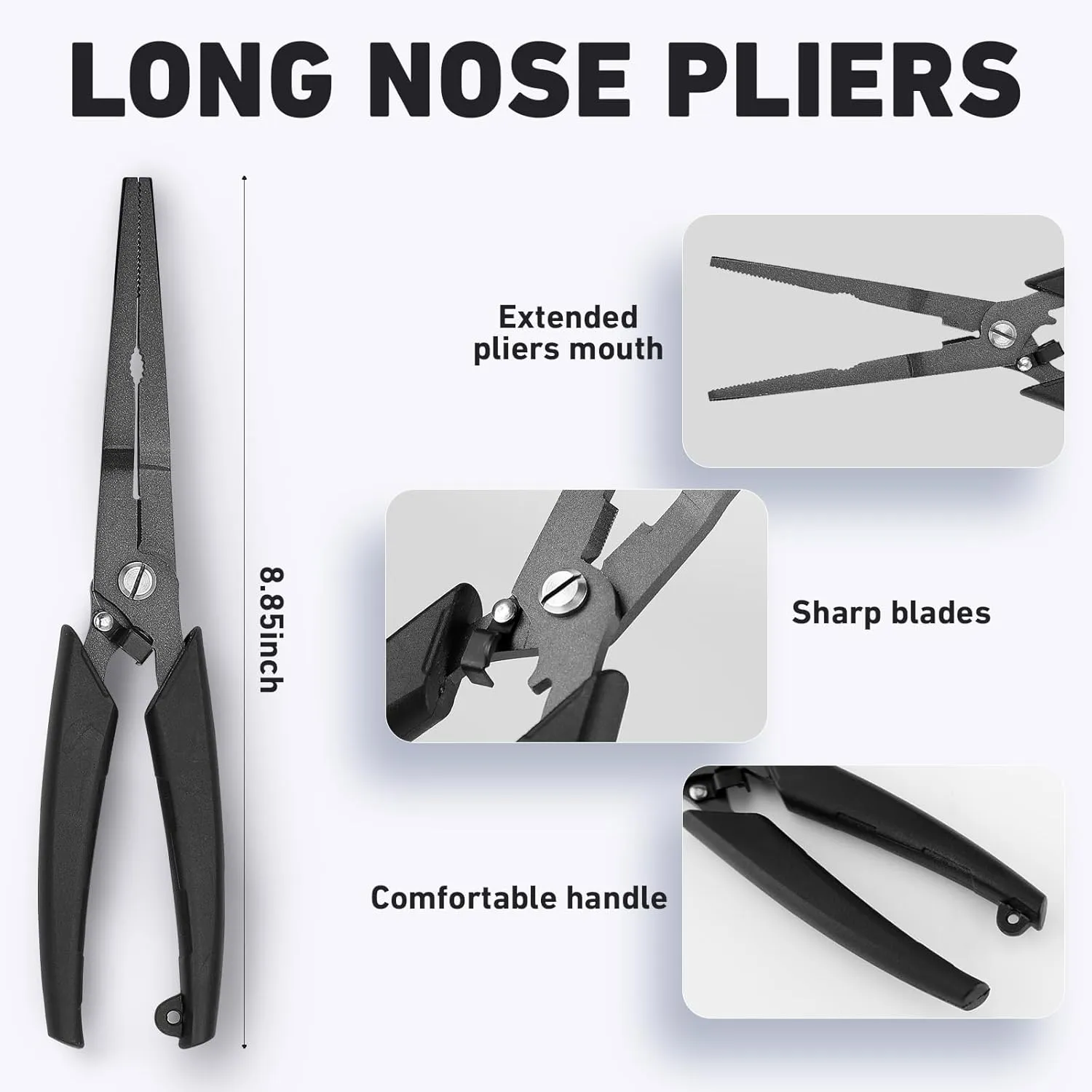 GOLDEN J Teflon Fishing Pliers, Multi-Function Hook Remover-Long Nose Pliers, PE/Braided Line Cutter, Saltwater Resistant Fishing Gear, for Deep-Sea, Ice & Surf Fishing - Ideal for Anglers