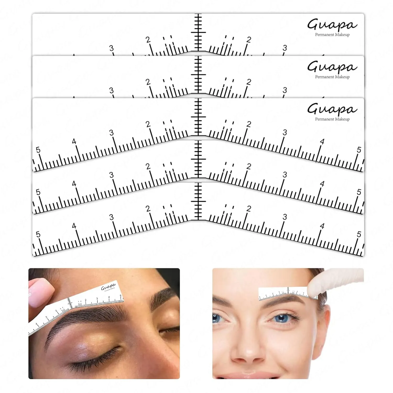 Guapa Eyebrow Ruler Stencils Easy Mapping Shaping Sticker Stencil Microblading Measure Tool Brow Shape Design Positioning Stickers for Permanent Makeup (White Set -5PCS)