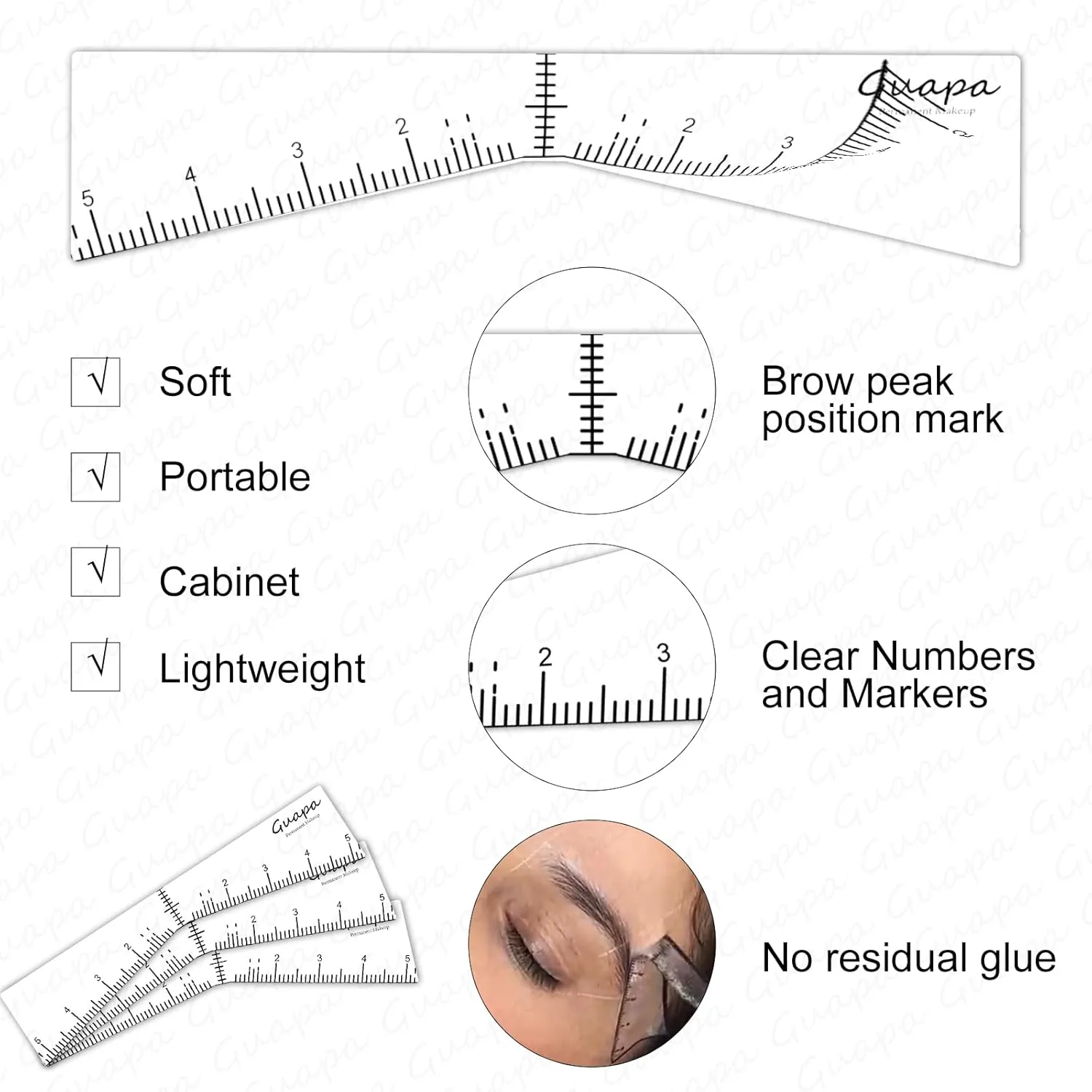 Guapa Eyebrow Ruler Stencils Easy Mapping Shaping Sticker Stencil Microblading Measure Tool Brow Shape Design Positioning Stickers for Permanent Makeup (White Set -5PCS)