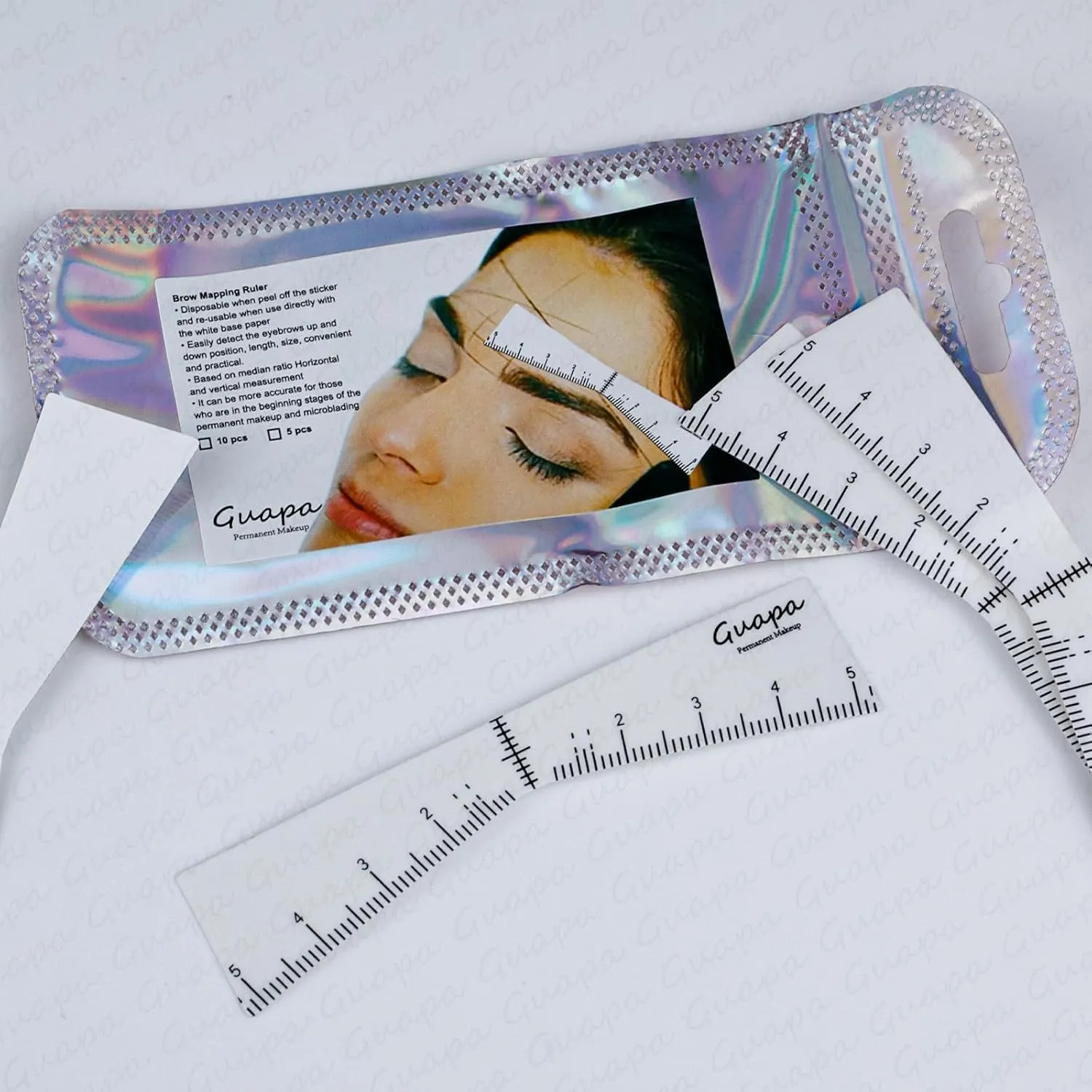 Guapa Eyebrow Ruler Stencils Easy Mapping Shaping Sticker Stencil Microblading Measure Tool Brow Shape Design Positioning Stickers for Permanent Makeup (White Set -5PCS)