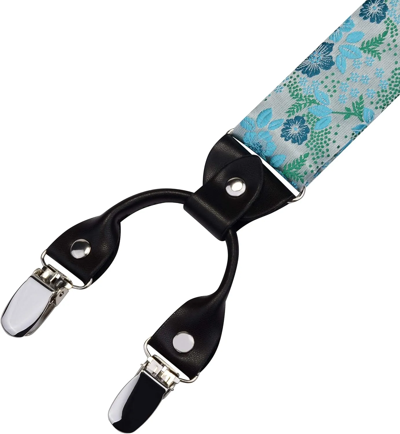 GUSLESON Adjustable Plaid Floral 6 Clips Y Shape Suspenders Pre-tied Bow Tie and Pocket Square Set with Gift Box