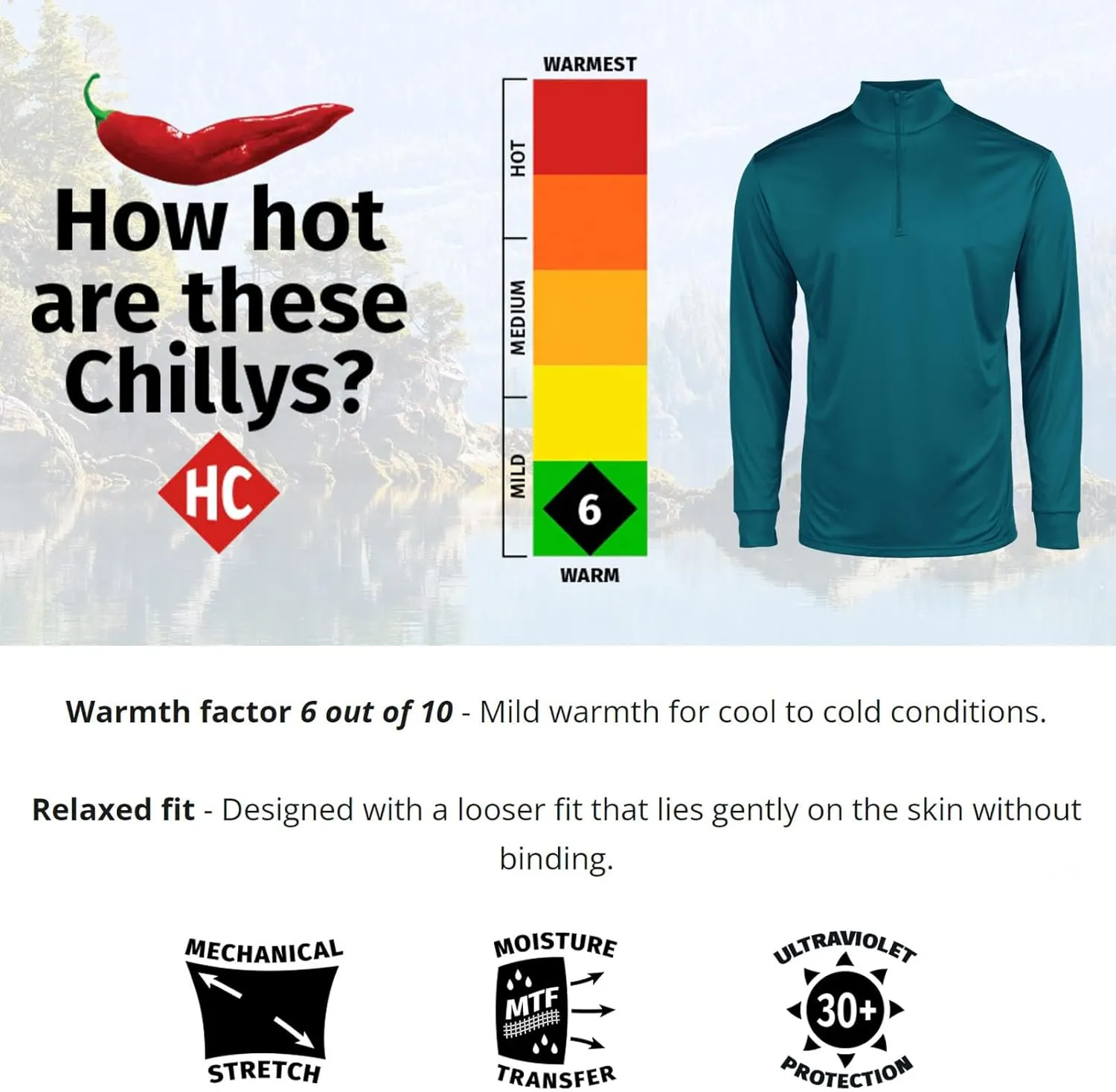 Hot Chillys Men's Peach Skins Solid Zip-T Lightweight Relaxed Fit Base Layer Top | Thermal Long Sleeve Shirt for Men
