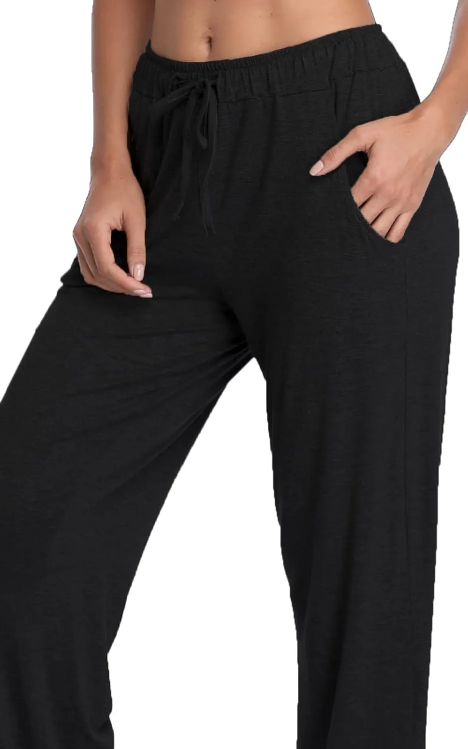 Jorlyen Women's Yoga Pants Long Modal Comfy Drawstring Trousers Loose Straight-Leg for Yoga Running Sporting with Pockets