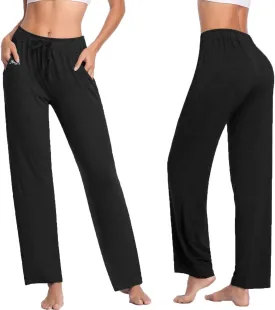 Jorlyen Women's Yoga Pants Long Modal Comfy Drawstring Trousers Loose Straight-Leg for Yoga Running Sporting with Pockets