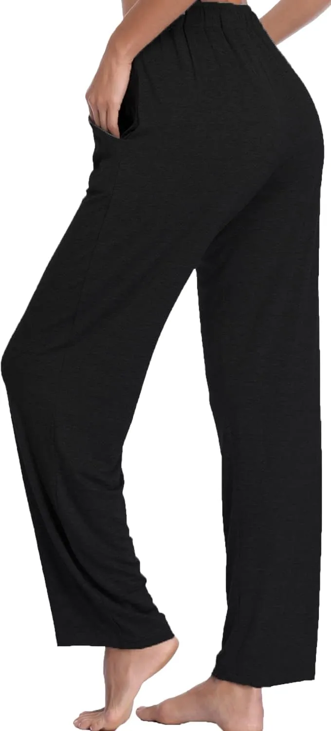 Jorlyen Women's Yoga Pants Long Modal Comfy Drawstring Trousers Loose Straight-Leg for Yoga Running Sporting with Pockets