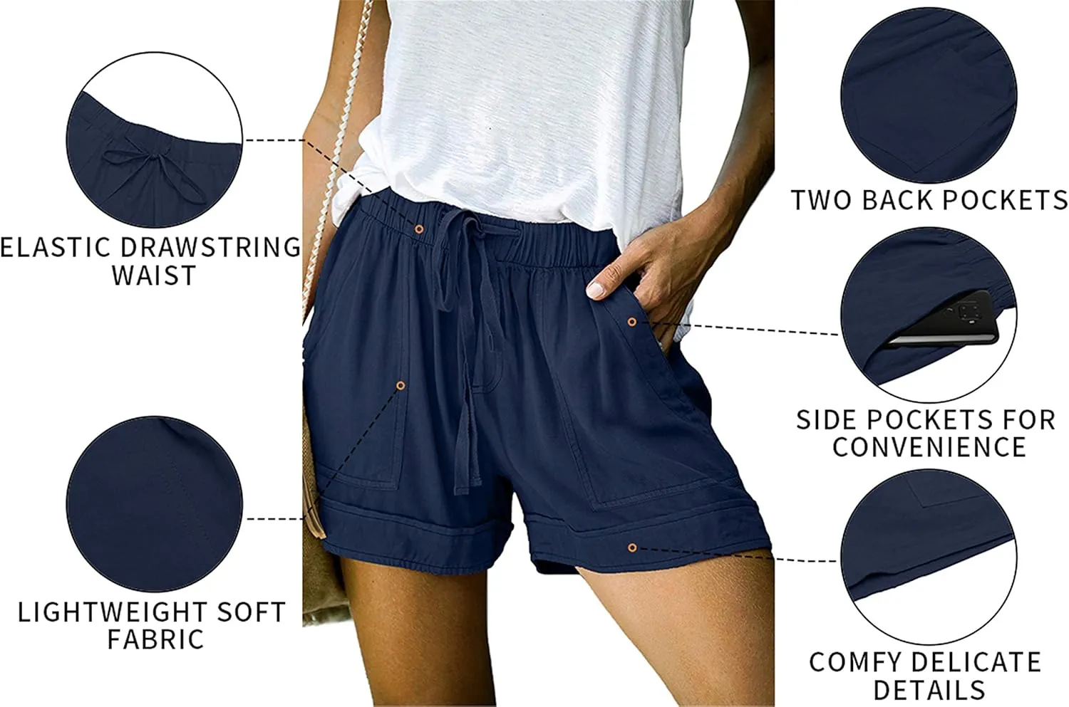 KISSMODA Womens Summer Shorts Leopard/Camo/Solid/Floral Print Elastic Waist Pocketed Casual Pants
