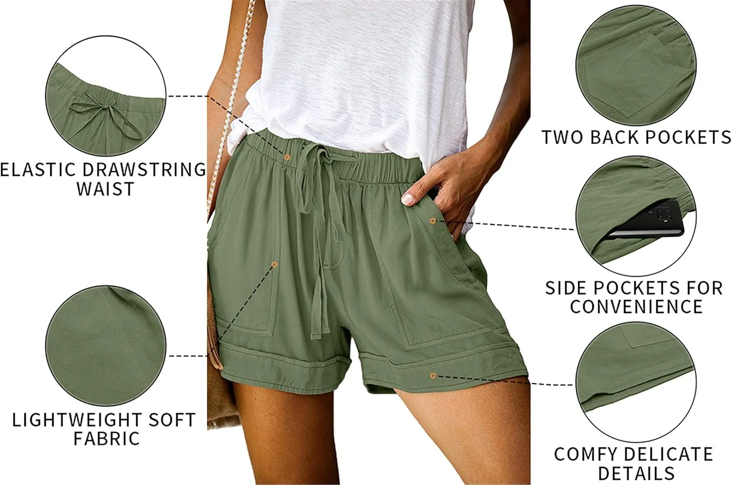 KISSMODA Womens Summer Shorts Leopard/Camo/Solid/Floral Print Elastic Waist Pocketed Casual Pants