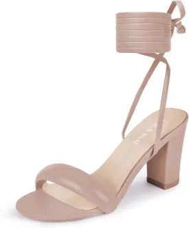 LALA IKAI Women's Heels Chunky Sandals Strappy for Women Lace Up Heels Open Toe Heels Tie Up High Heeled Sandals for Prom, Party, Daily Wear