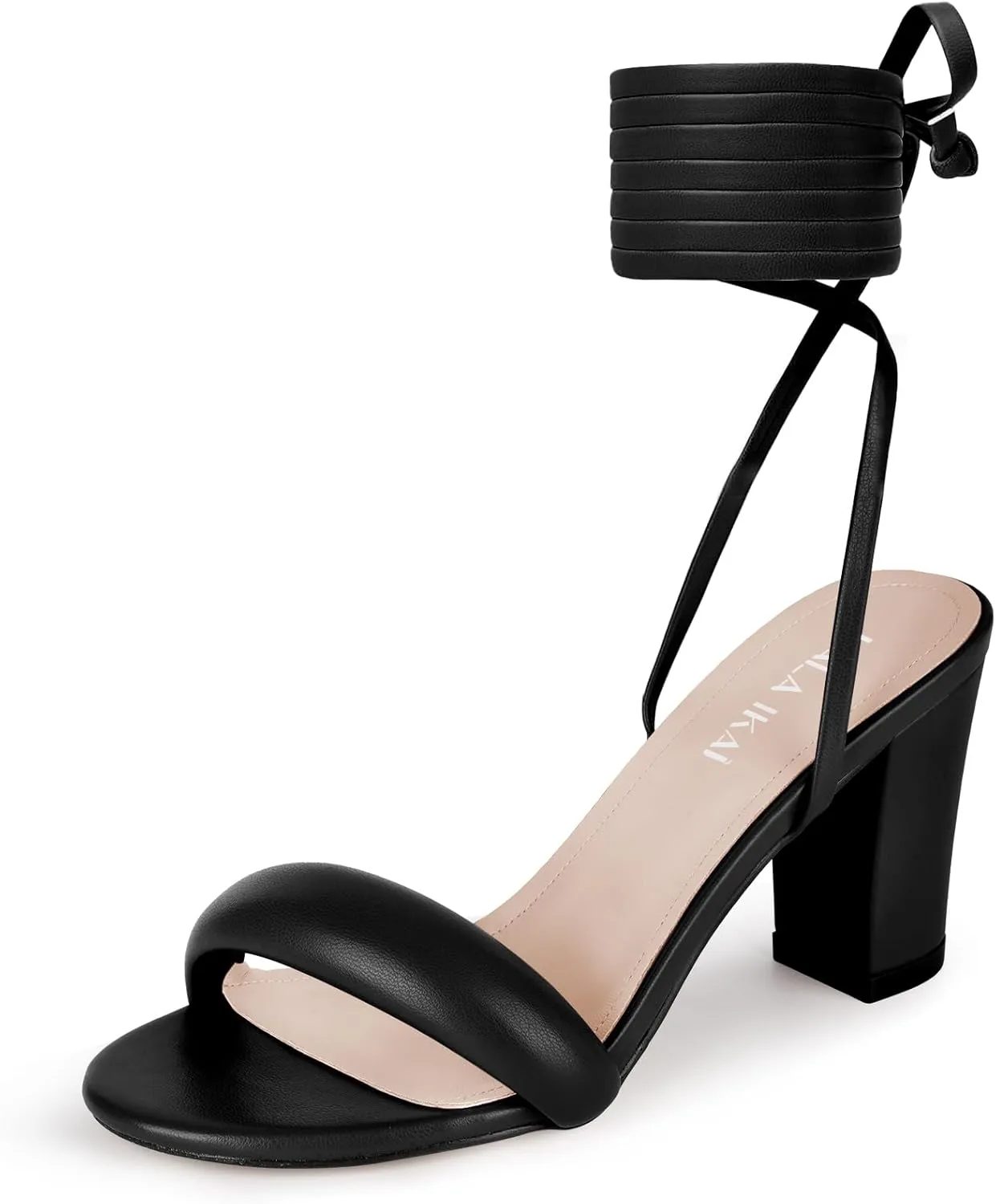 LALA IKAI Women's Heels Chunky Sandals Strappy for Women Lace Up Heels Open Toe Heels Tie Up High Heeled Sandals for Prom, Party, Daily Wear