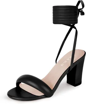 LALA IKAI Women's Heels Chunky Sandals Strappy for Women Lace Up Heels Open Toe Heels Tie Up High Heeled Sandals for Prom, Party, Daily Wear