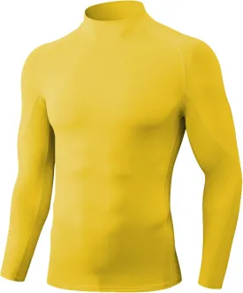 Men's Athletic Compression Shirt Summer Long Sleeve Workout T-Shirts Mock Neck Sports Breathable Base Layer Running Tops