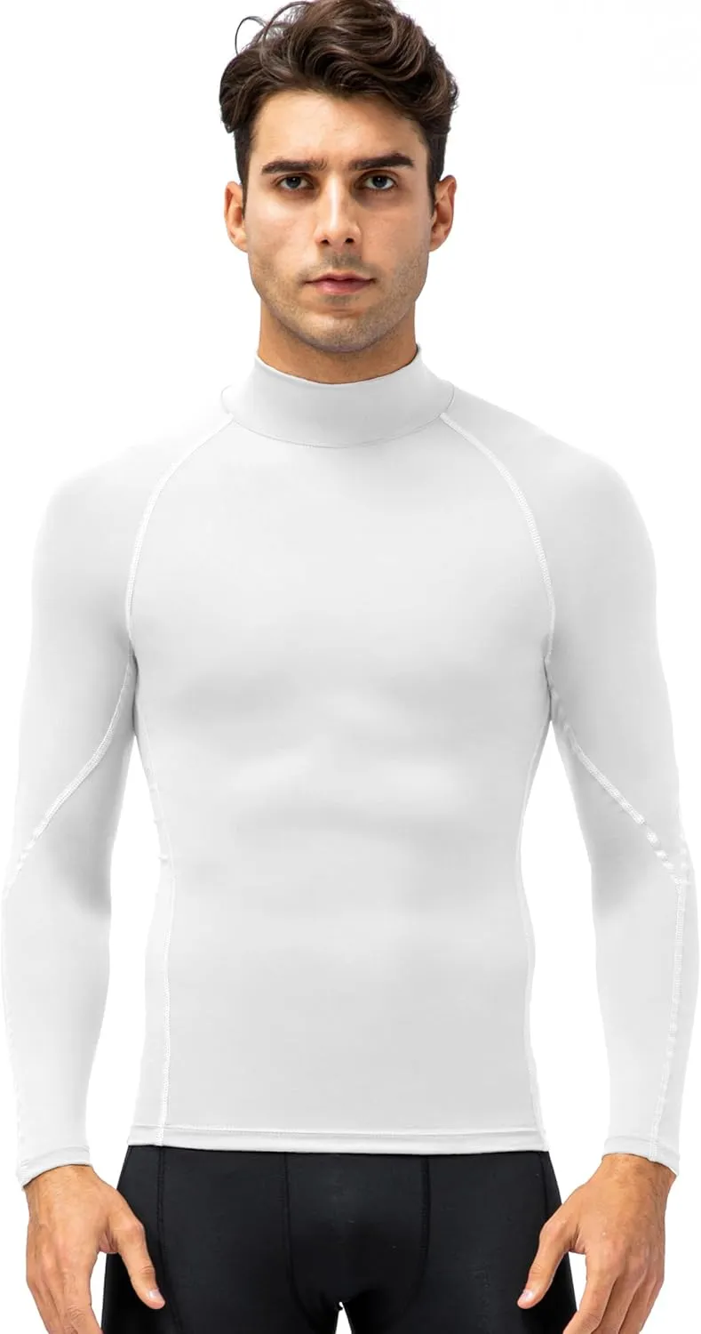 Men's Athletic Compression Shirt Summer Long Sleeve Workout T-Shirts Mock Neck Sports Breathable Base Layer Running Tops