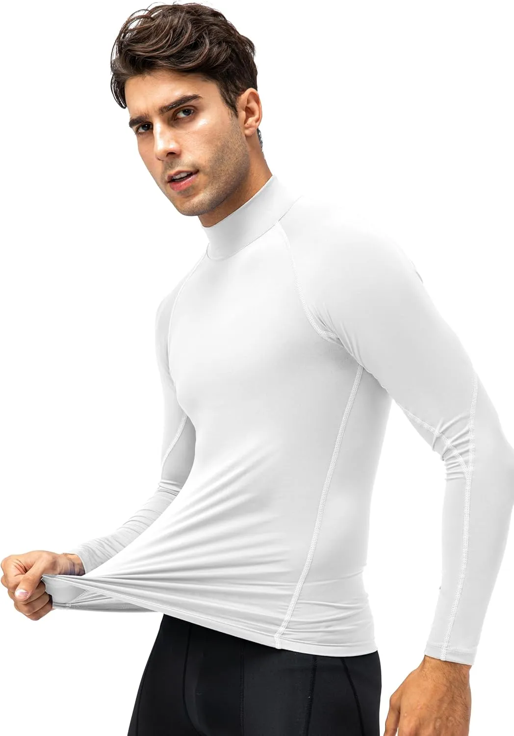 Men's Athletic Compression Shirt Summer Long Sleeve Workout T-Shirts Mock Neck Sports Breathable Base Layer Running Tops